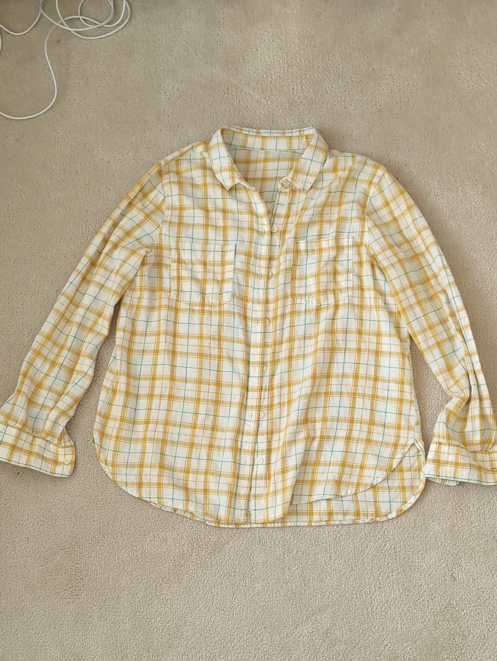 100%. Cotton Yellow Plaid Button Down